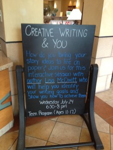 The sign at Smoky Hill Library for the class I taught on the Writing Process